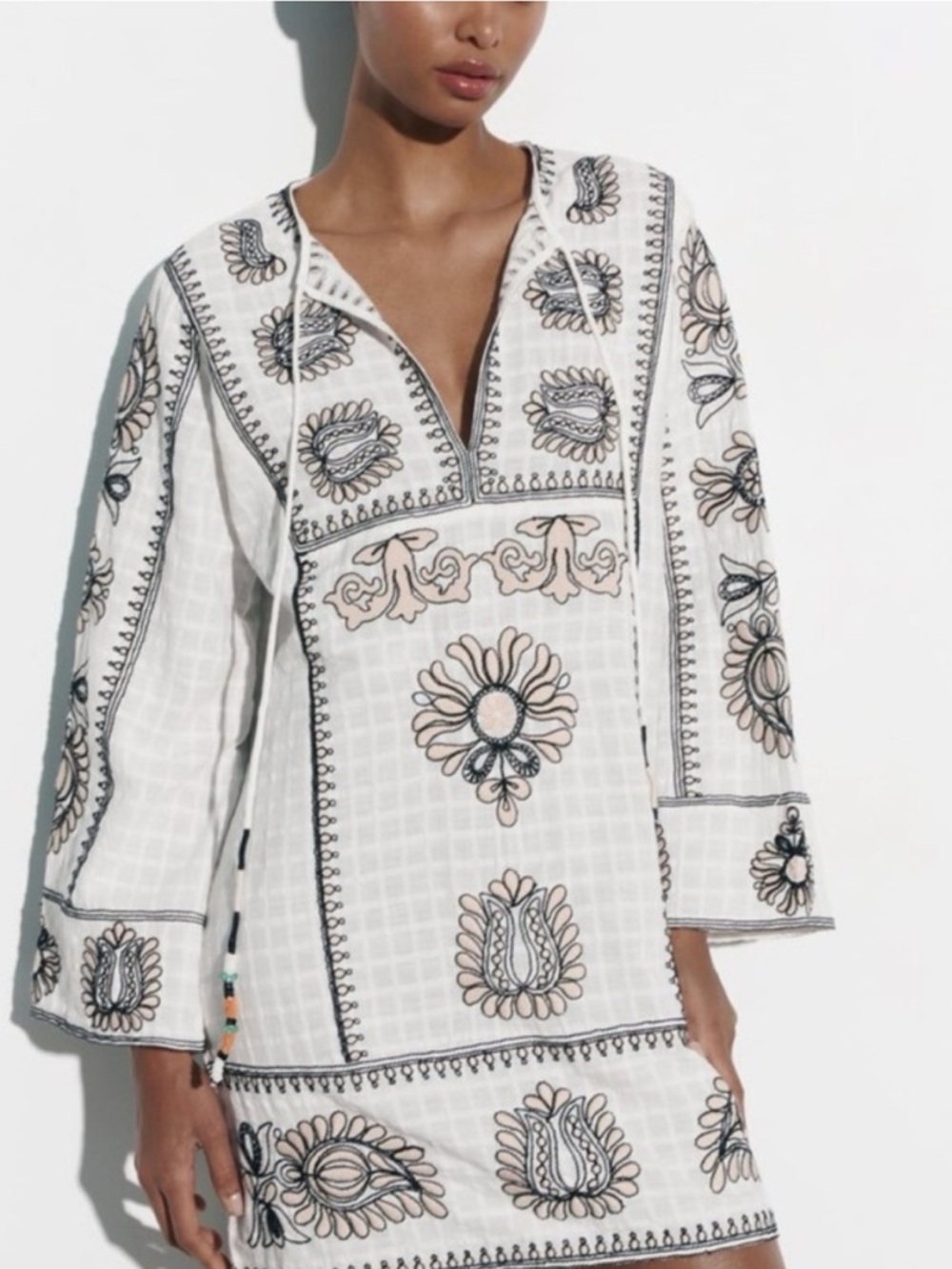 zara Women's White Embroidered Beach Tunic Dress